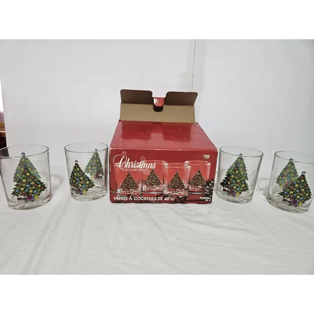 Vintage Carlton Christmas Tree Double Old-Fashioned Rock Glass